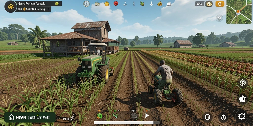 Gameplay seru dalam 9N9N menunjukkan aktivitas bertani yang menyenangkan.