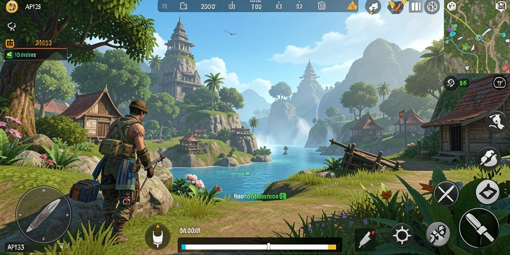 Tangkapan layar gameplay API33 menampilkan petualangan di dunia terbuka.