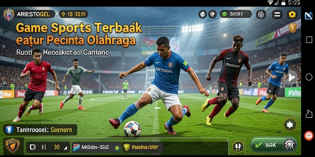 Tampilan gameplay ARIESTOGEL menunjukkan aksi seru di arena olahraga.