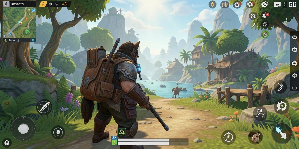Screenshot gameplay KOSTOTO menampilkan dunia terbuka yang luas dan mengagumkan.