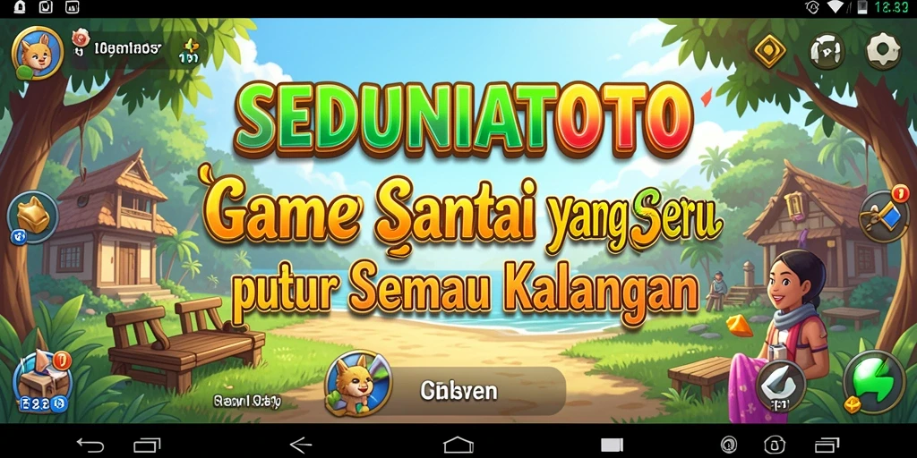 Tampilan gameplay SEDUNIATOTO dengan desain yang ceria dan menarik.