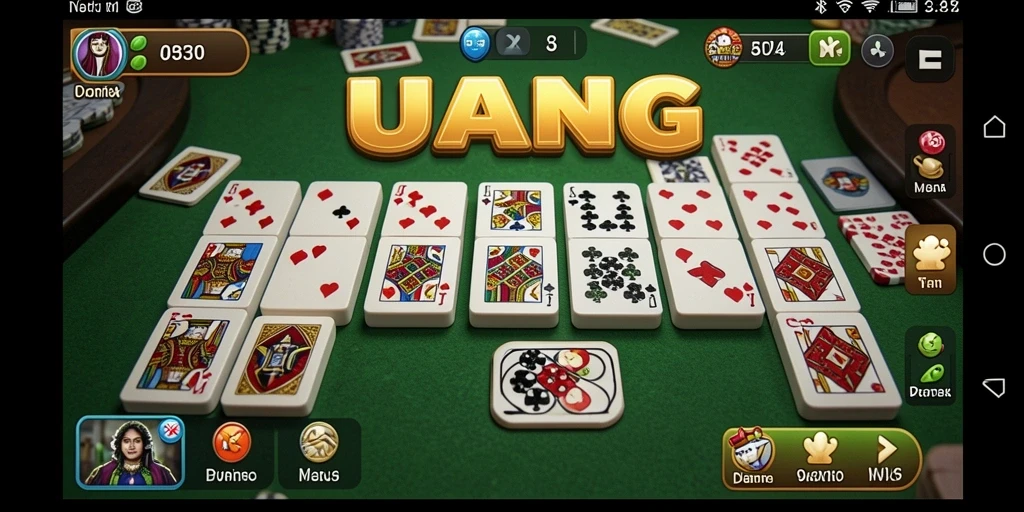 Screenshot gameplay UANG yang menampilkan suasana bermain Domino yang seru.