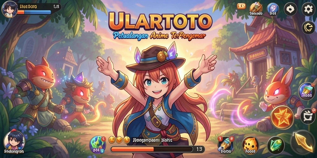 Tampilan gameplay ULARTOTO penuh warna dan karakter Anime.